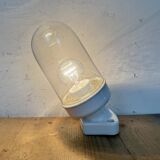 Applique murale vintage en porcelaine blanche avec verre transparent, années 1960