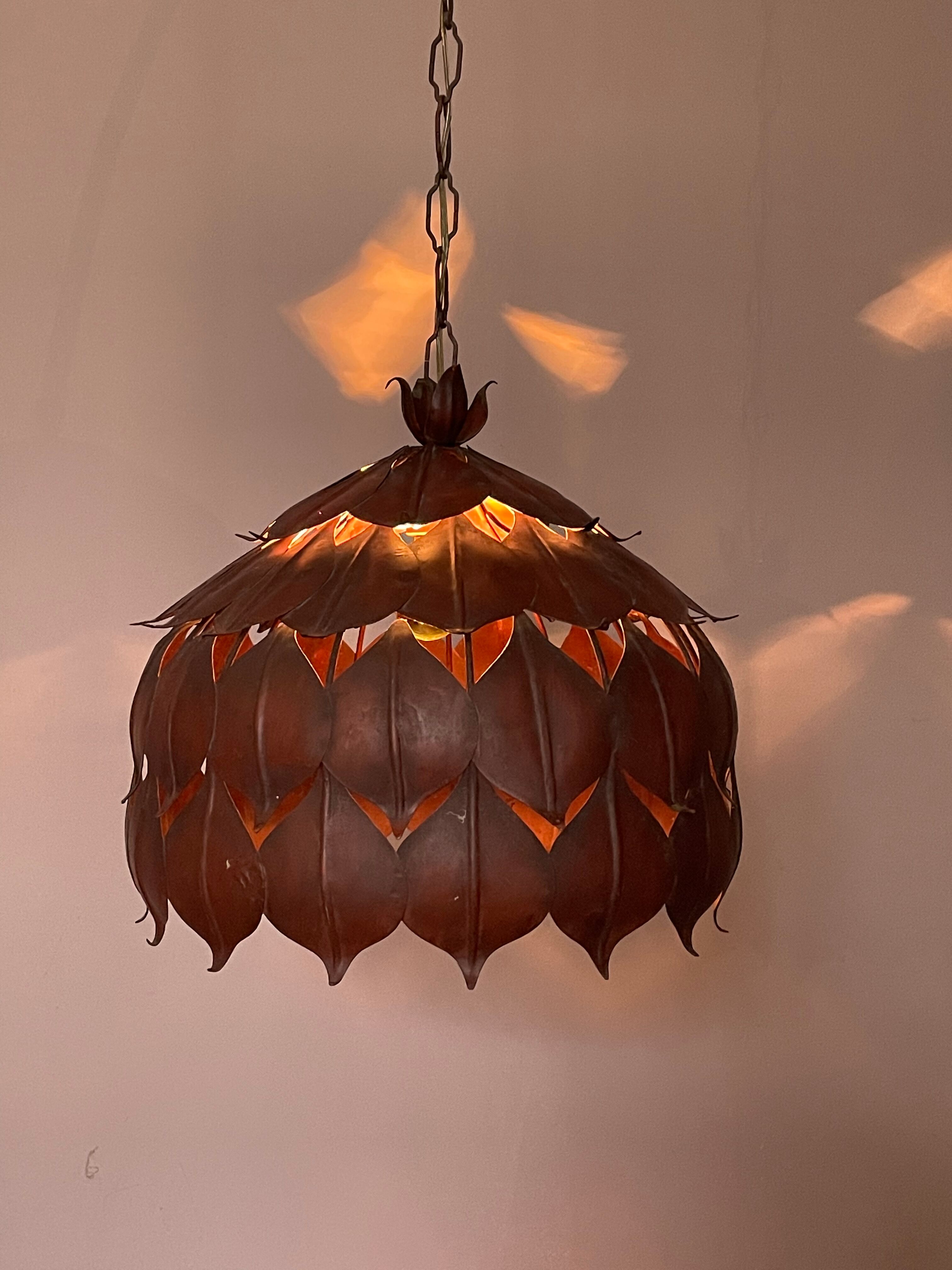 1970s metal chandelier Hans Kogl leaf patterns
