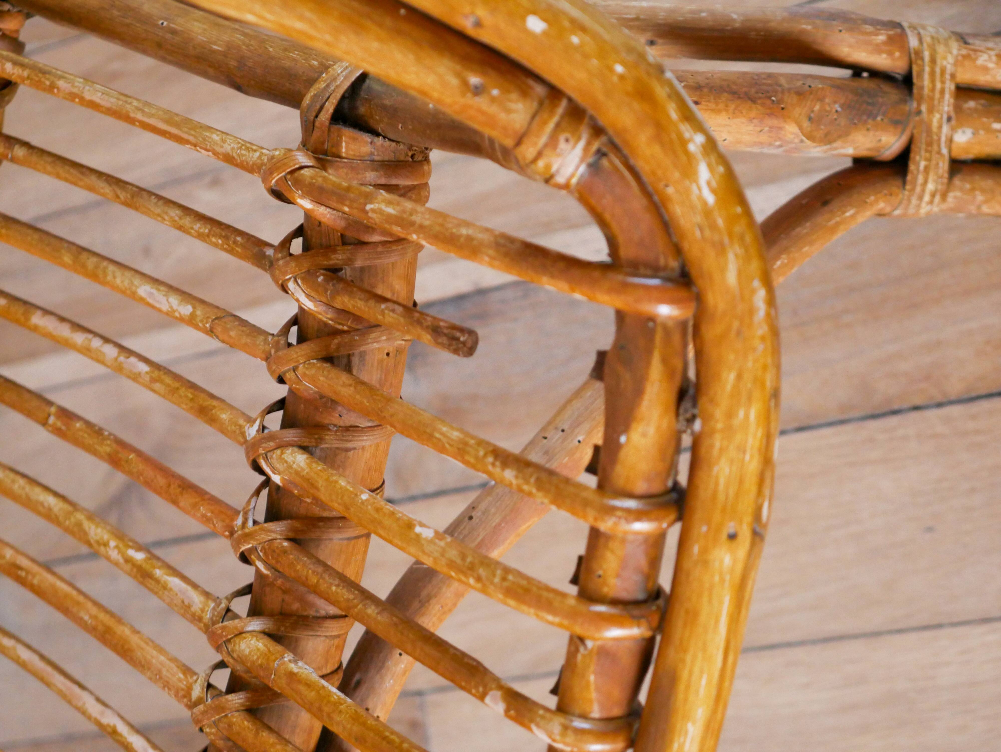 Shell armchair in rattan and bamboo, early 20th century