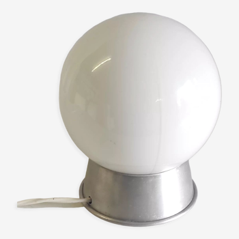 Table lamp in aluminum and white opaline globe – 50s/60s