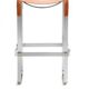 Contemporary bar stool in aged silver steel and natural tobacco leather.