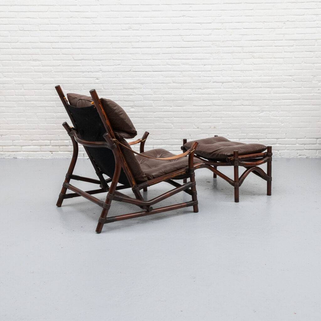 Fauteuil et pouf en bambou des années 1960