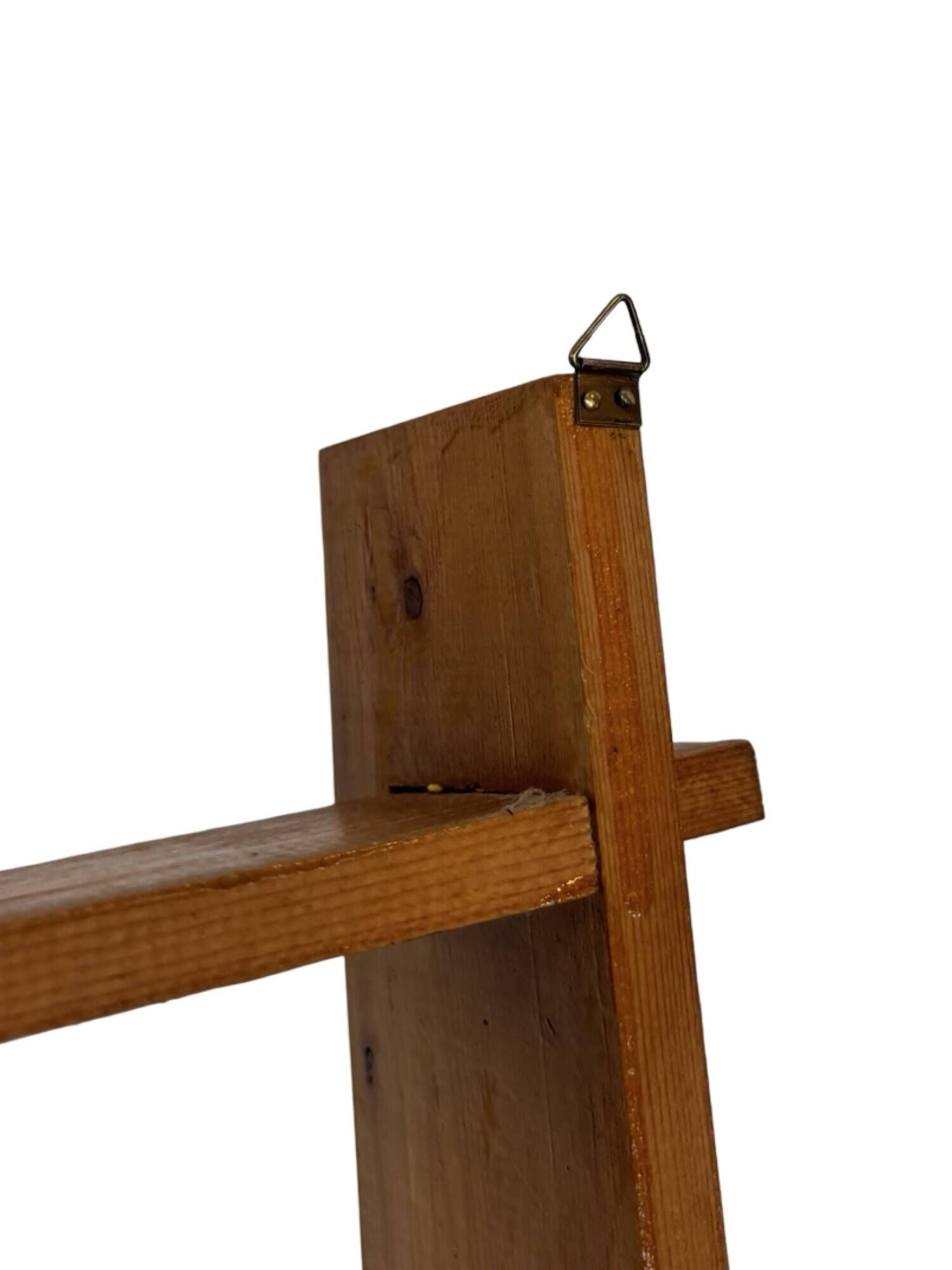 Vintage wooden wall shelve rack bookshelf in pinewood minimalist design