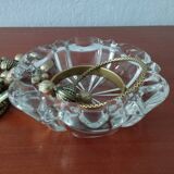 Old round ashtray/empty pocket thick transparent glass, 70s