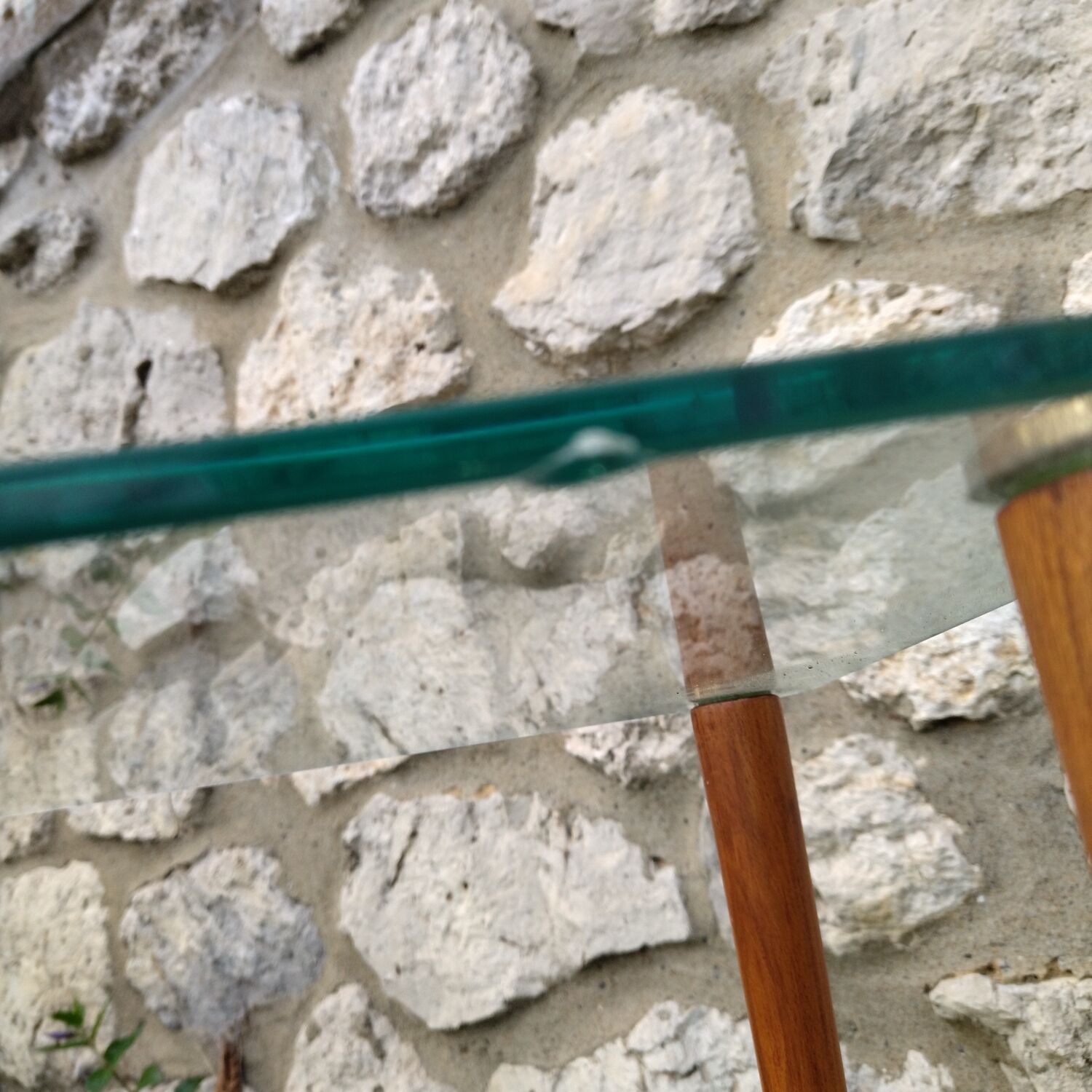 Nesting tables 50s in glass wood and brass