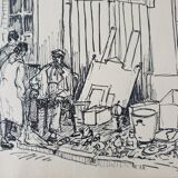 André Duculty (1912-1990) India ink on paper "The unpacking of the second-hand dealer" Signed below