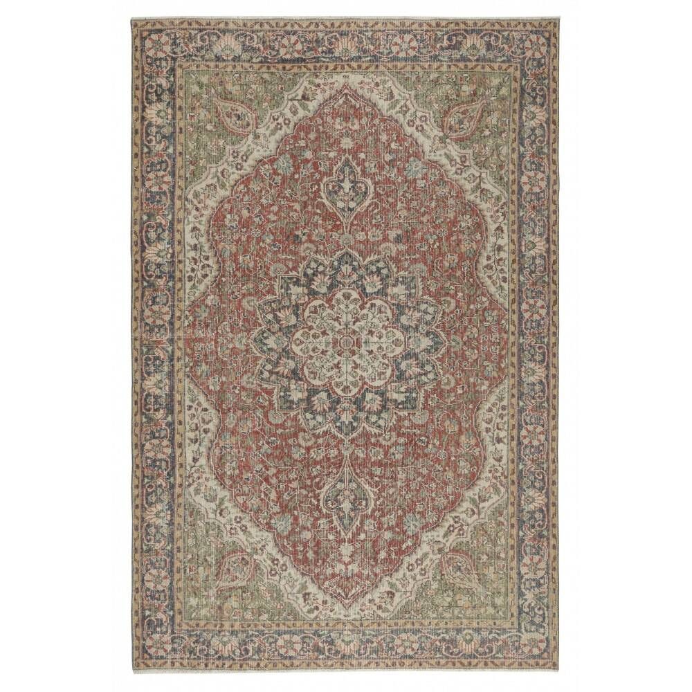 Vintage Turkish Red Area Rug for Living Room Decor. Hand-knotted Wool Carpet with Medallion Design