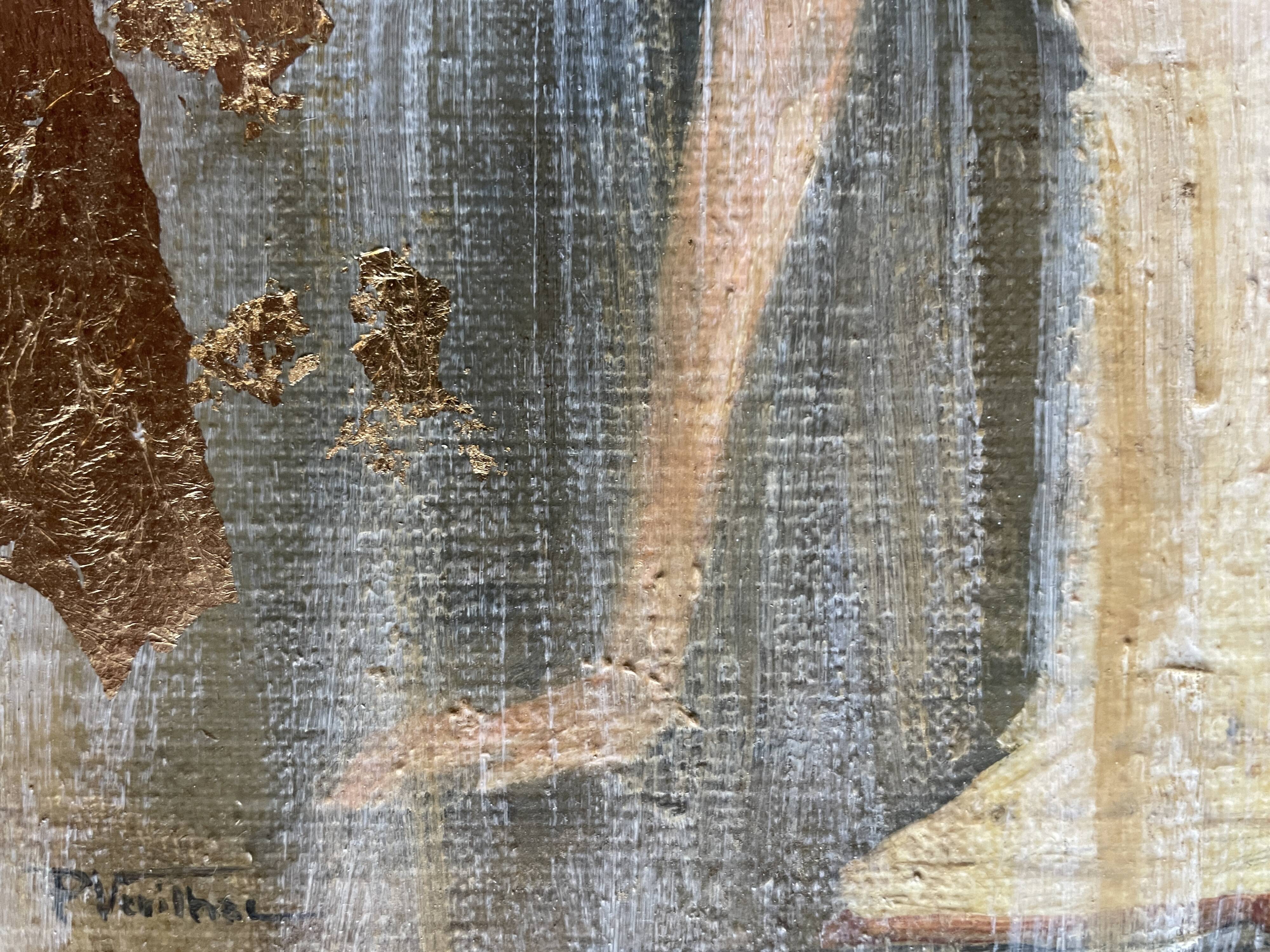 Painting signed oil on canvas with gold leaf finish “The Bride”