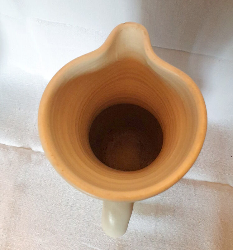 Pitcher Vallauris Vintage Abstract Decor On Blue Glacis Signed R AND G AUGUSTE