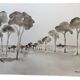 Tableau signé aquarelle monochrome  « Pinède en Provence »