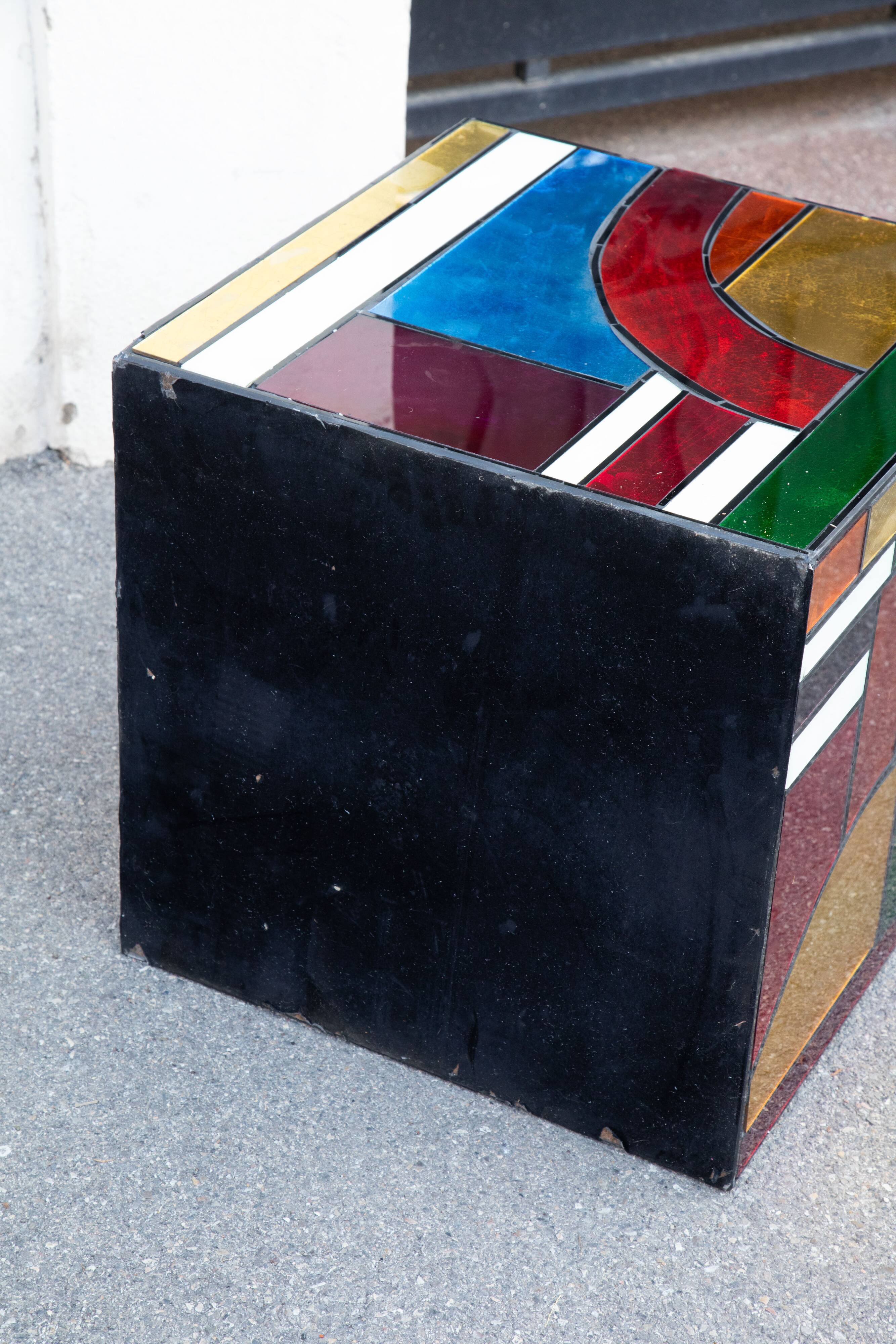 Multicolored stained glass Cube side table 50*50