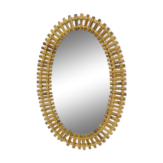 Mid century modern oval bamboo mirror