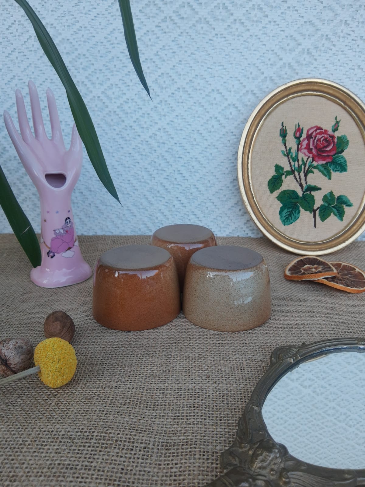 Three ramekins in glazed sandstone - vintage