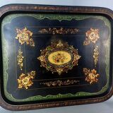 Large Napoleon III tray in black metal painted with floral decoration. 72x57 cm Good condition B795