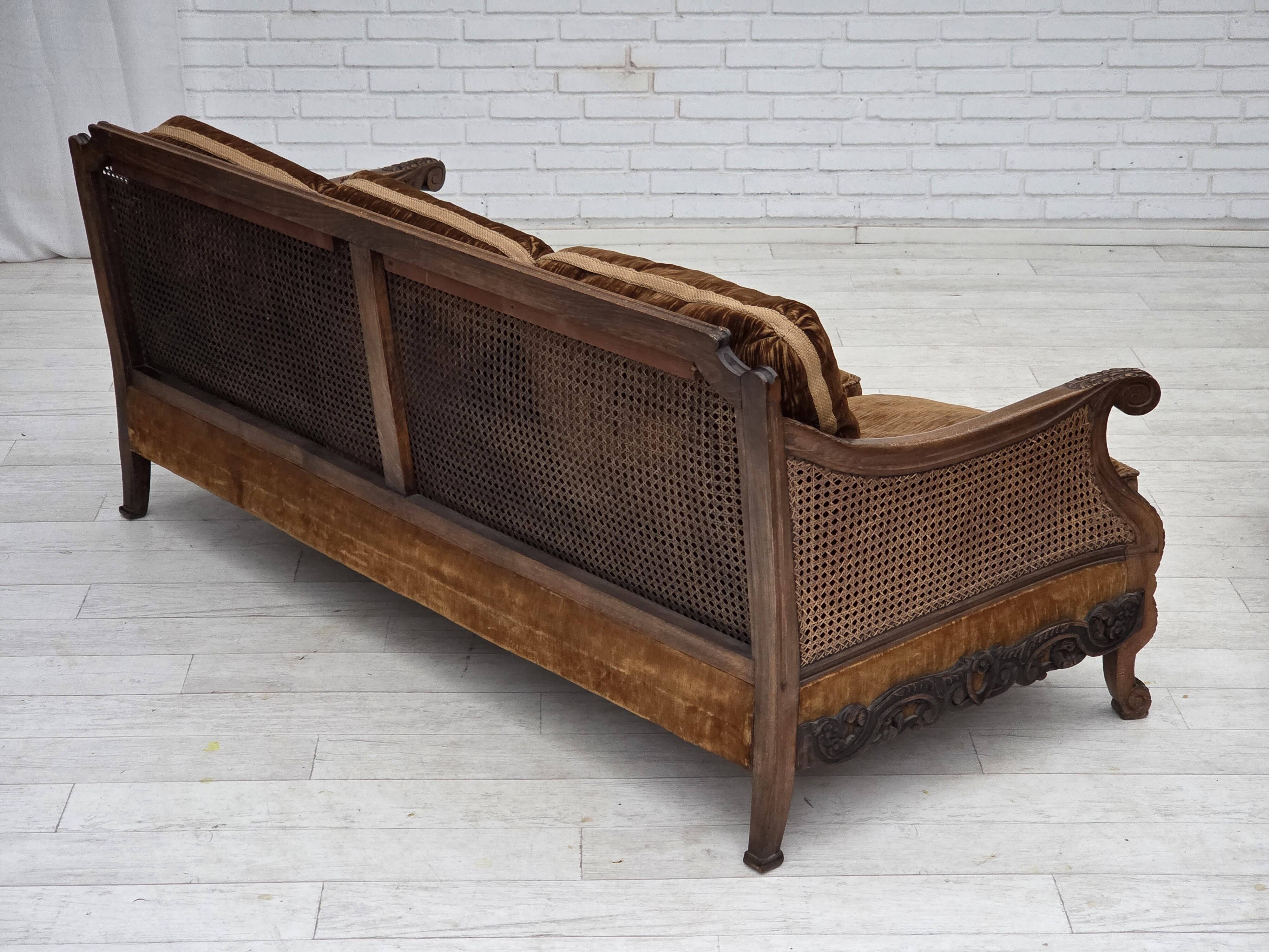 1930-35s, Danish 3-seater sofa, furniture velour, furniture mesh, ash wood.
