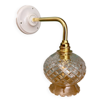 Applique coudée tulipe vintage en verre ciselé