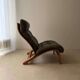 Scandinavian armchair Rybo Rykken Solheim green leather teak