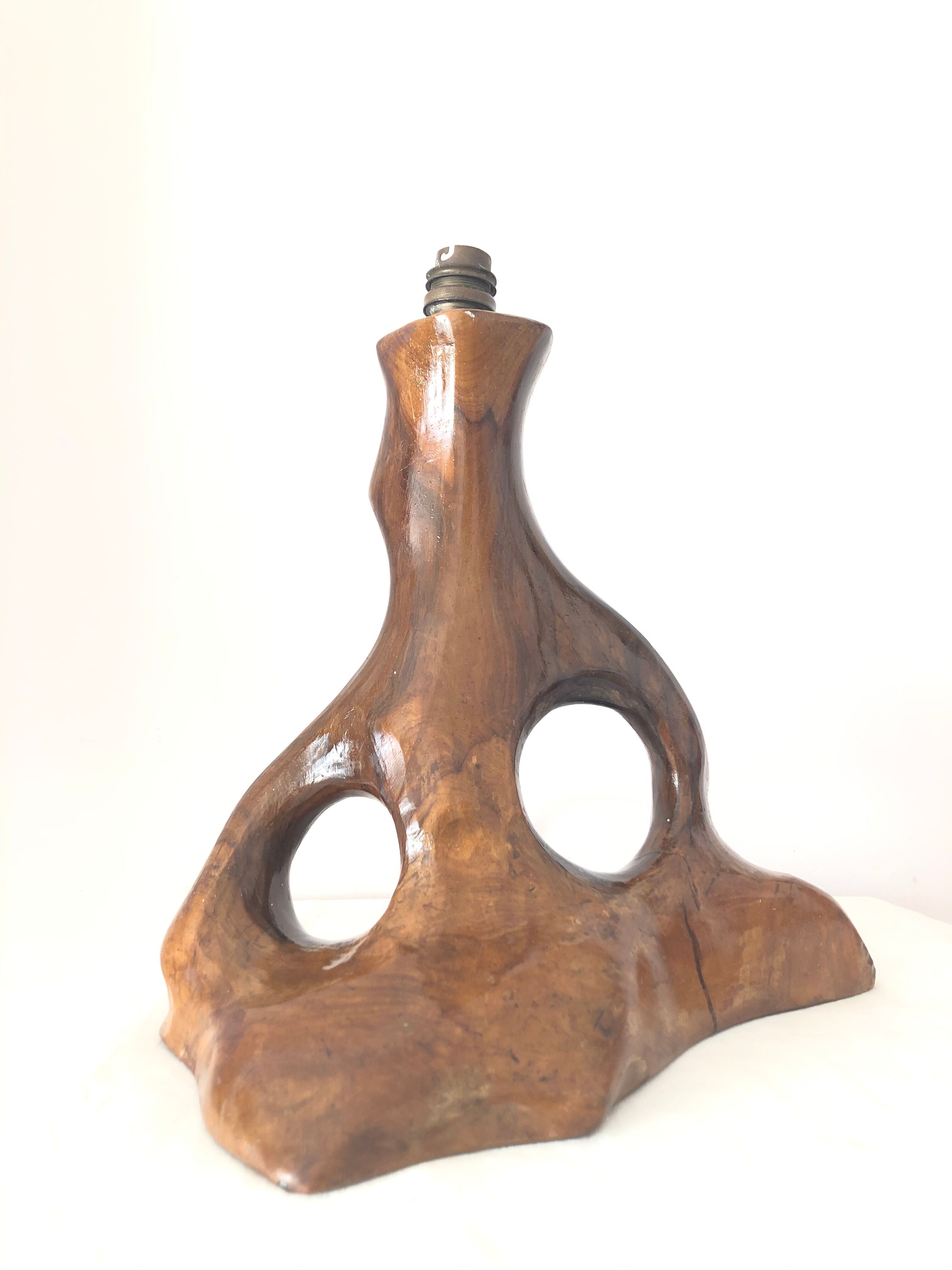 50s/60s olive wood brutalist lamp foot