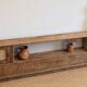 Vintage oak sideboard TV unit with raw finish and caning.