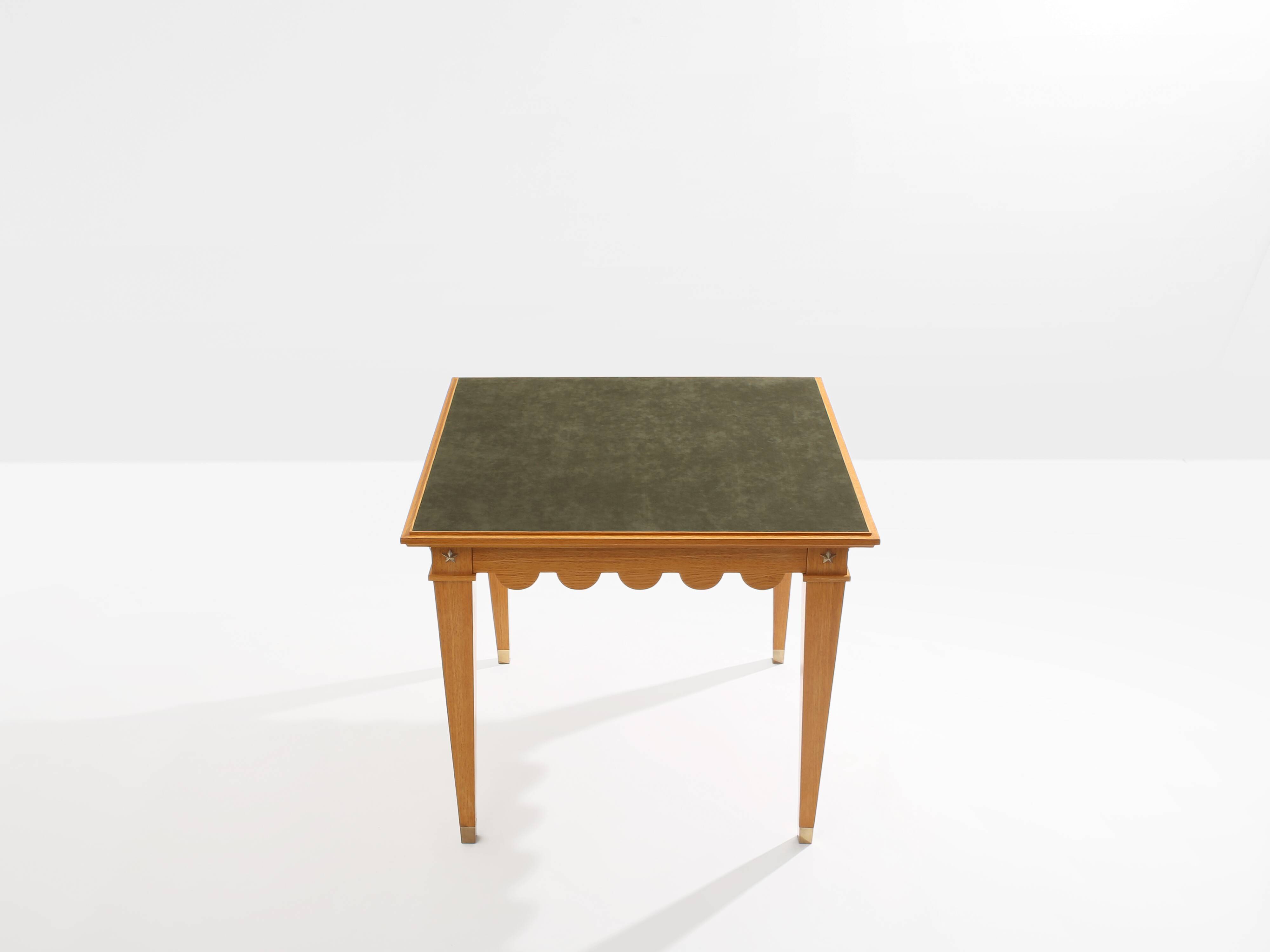 Maxime Old game table oak brass green suede around 1940