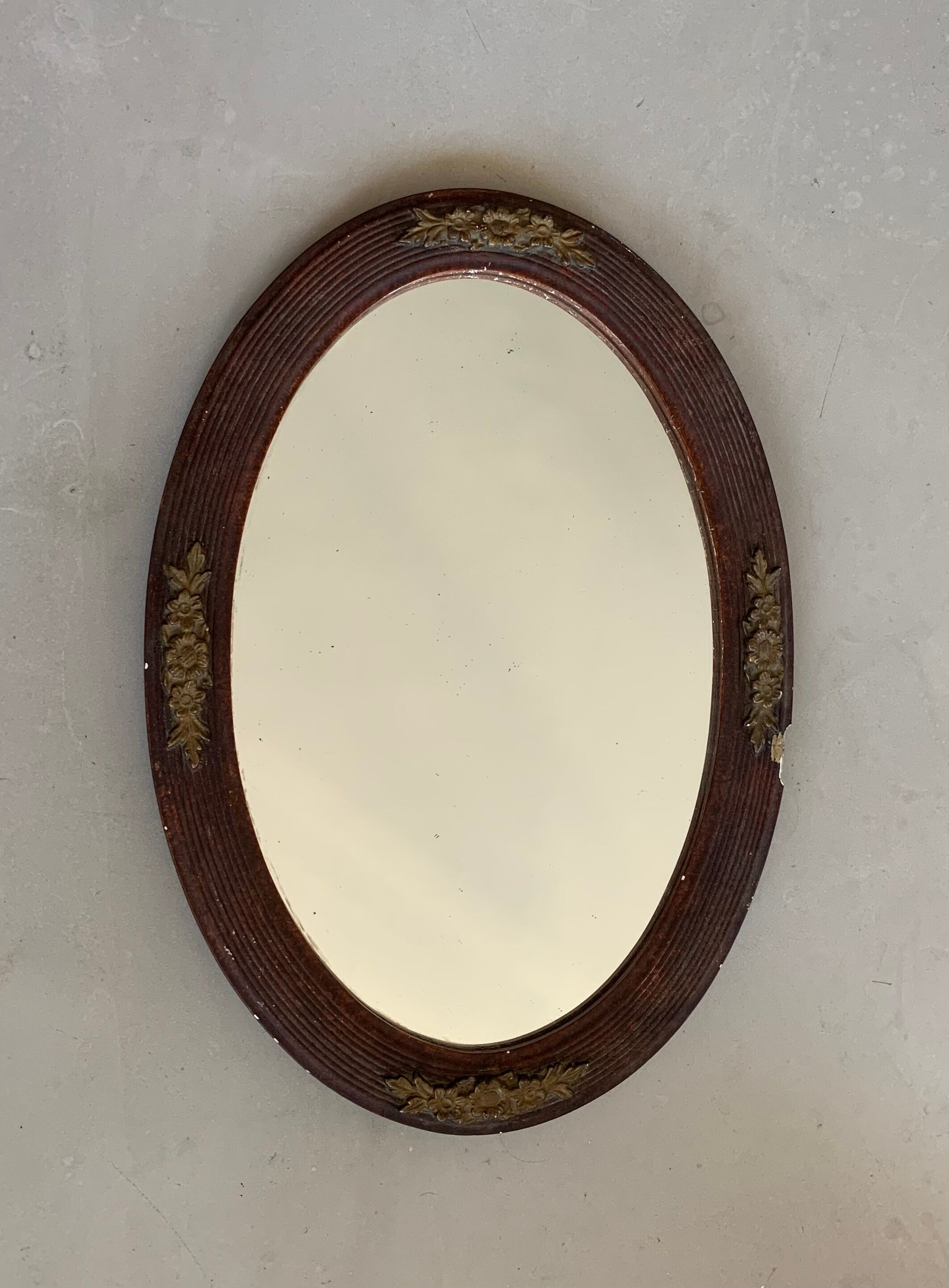 Old stitched oval mirror, 53x37 cm