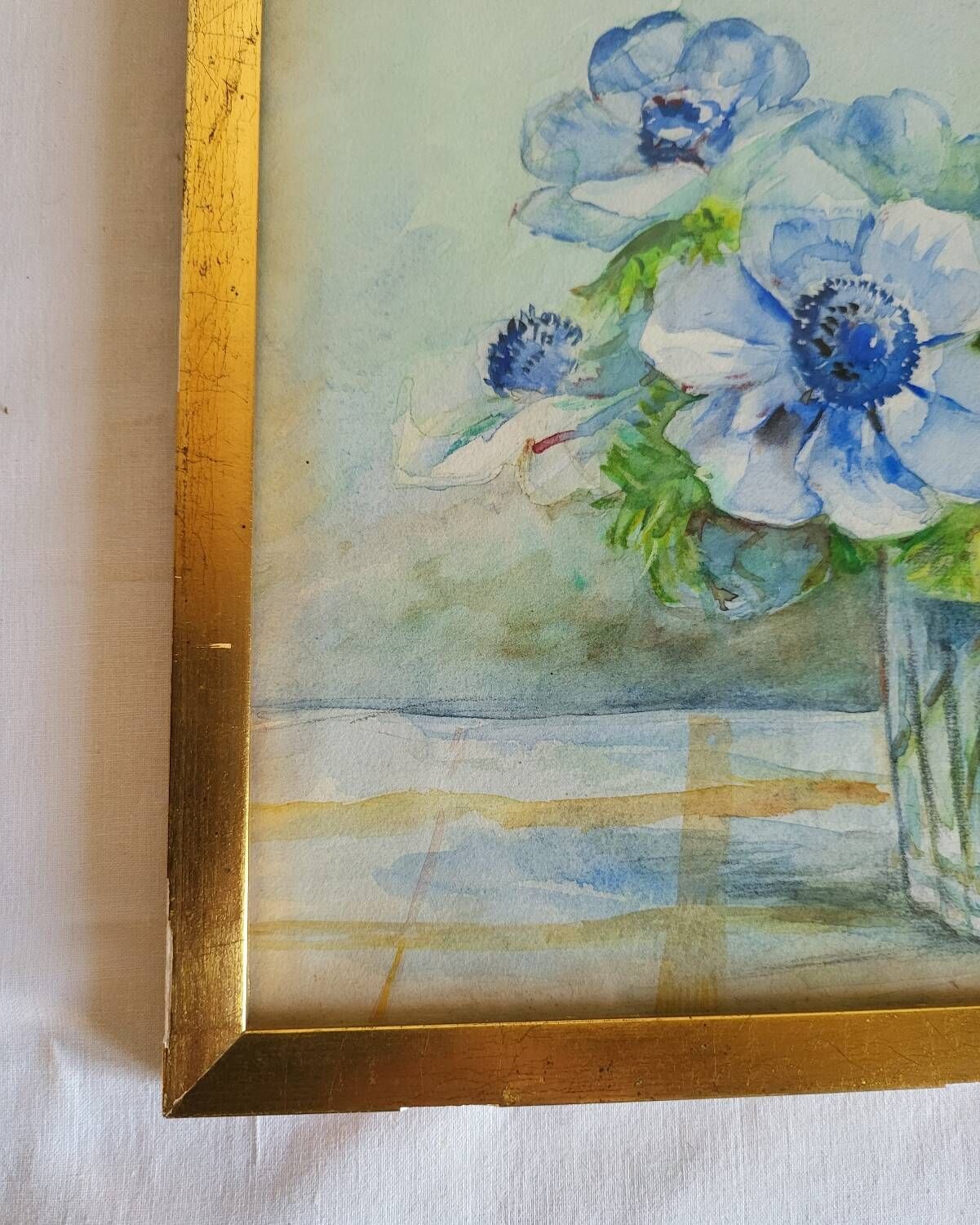20th-century watercolor painting signed Carré-Tison, Bouquet of blue flowers