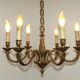 French Art Nouveau Bronze 6 Light Chandelier with Scroll Arms and Leaf Details 5583