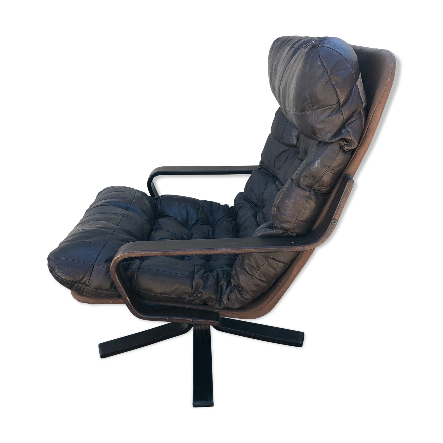 Vintage leather lounge armchair 60s