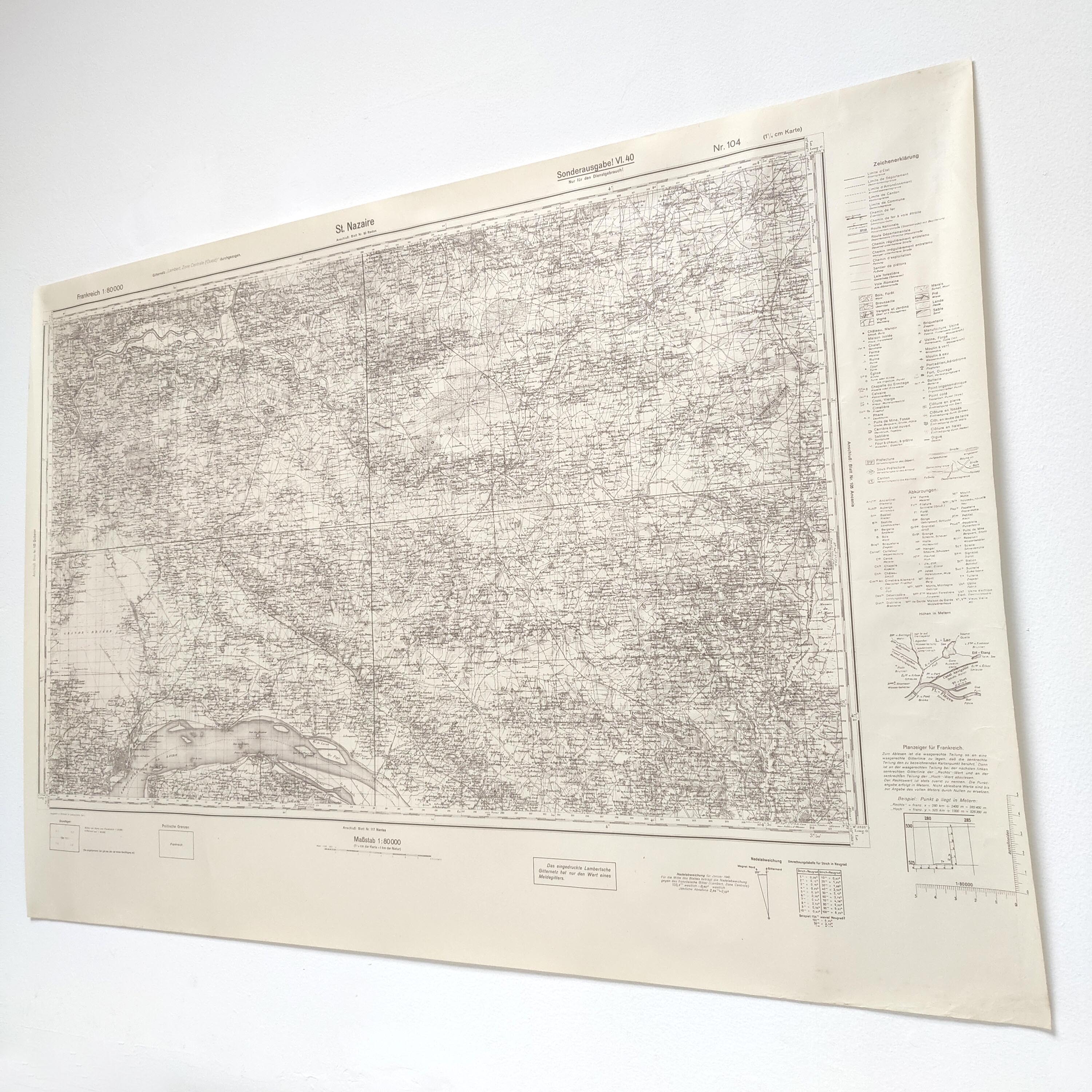 Old map of St Nazaire, Loire estuary, 1940