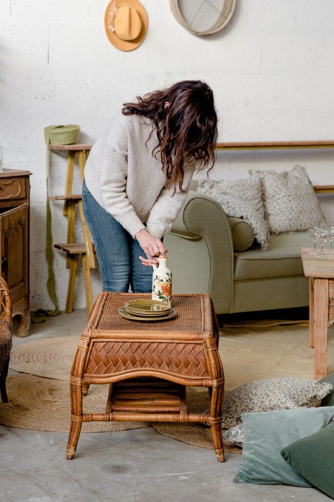 Dark rattan coffee table