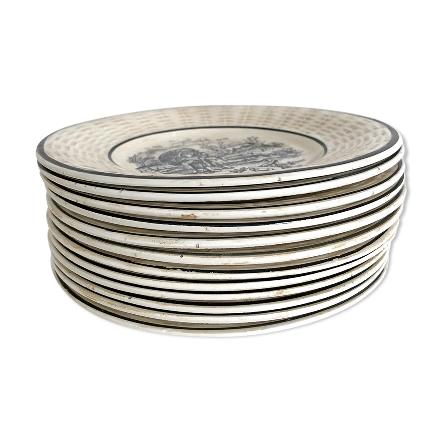 Set of 12 "Les Mois" dessert plates by Digoin Sarreguemines