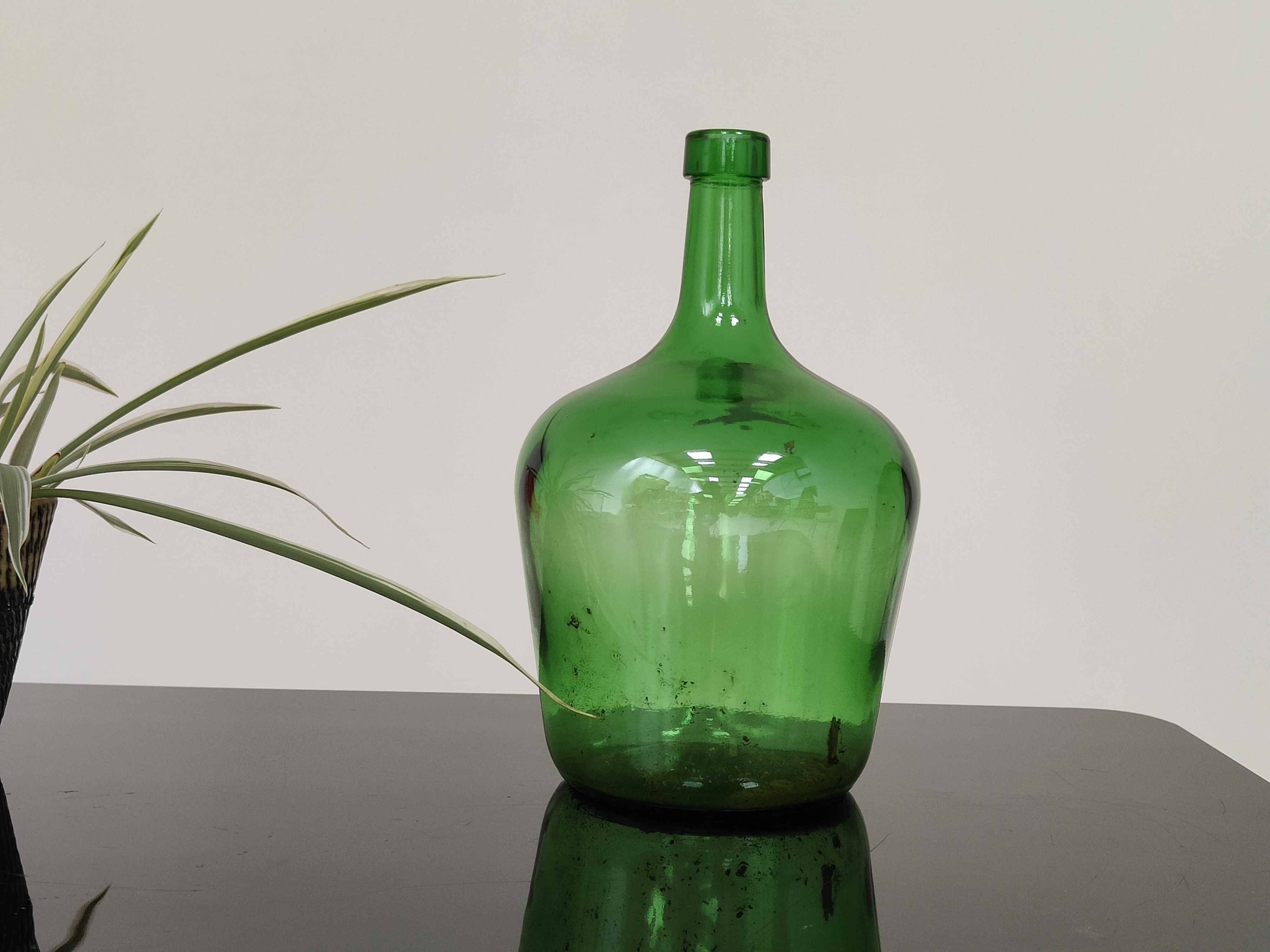 Dame Jeanne vintage emerald green glass demijohn 25cm