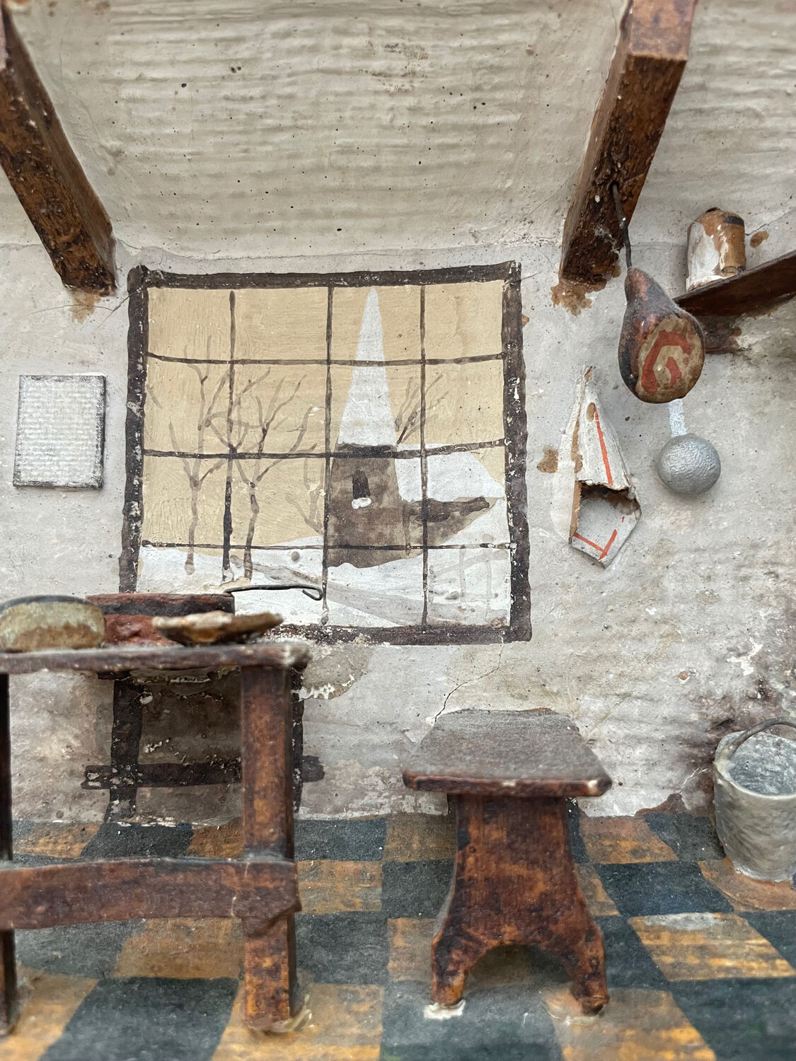 Old wooden model representing a late 19th, early 20th century kitchen