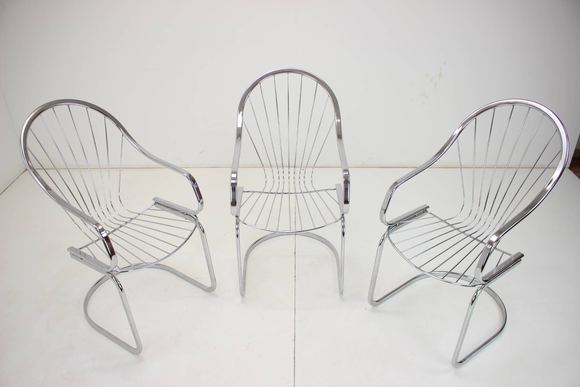 Midcentury set of three chrome dining chairs