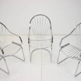 Midcentury set of three chrome dining chairs