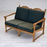 1970s, Scandinavian 2-seater sofa, furniture wool, solid oak wood.