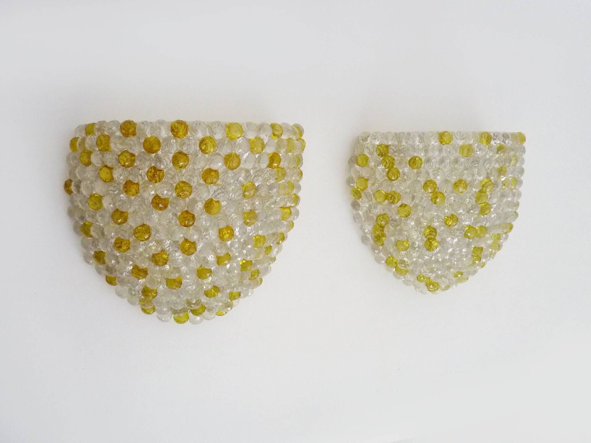 Pair of vintage wall lights with yellow and transparent beads. 70s