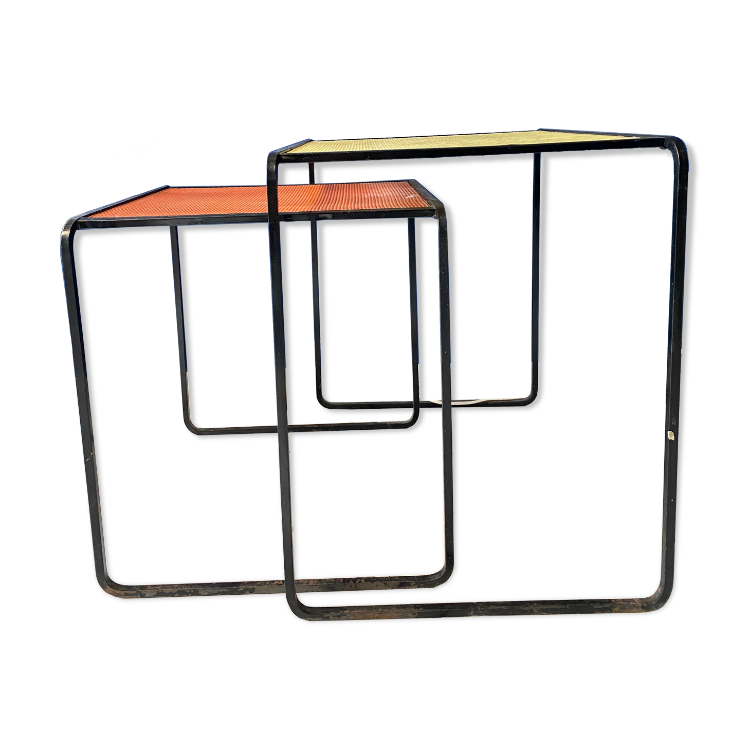 Set of Mathieu Matégot metal pull-out tables