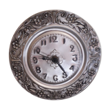 Repelled pewter wall clock floral decoration