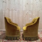 Pair of Napoleon III crapaud armchairs in mustard yellow velvet.