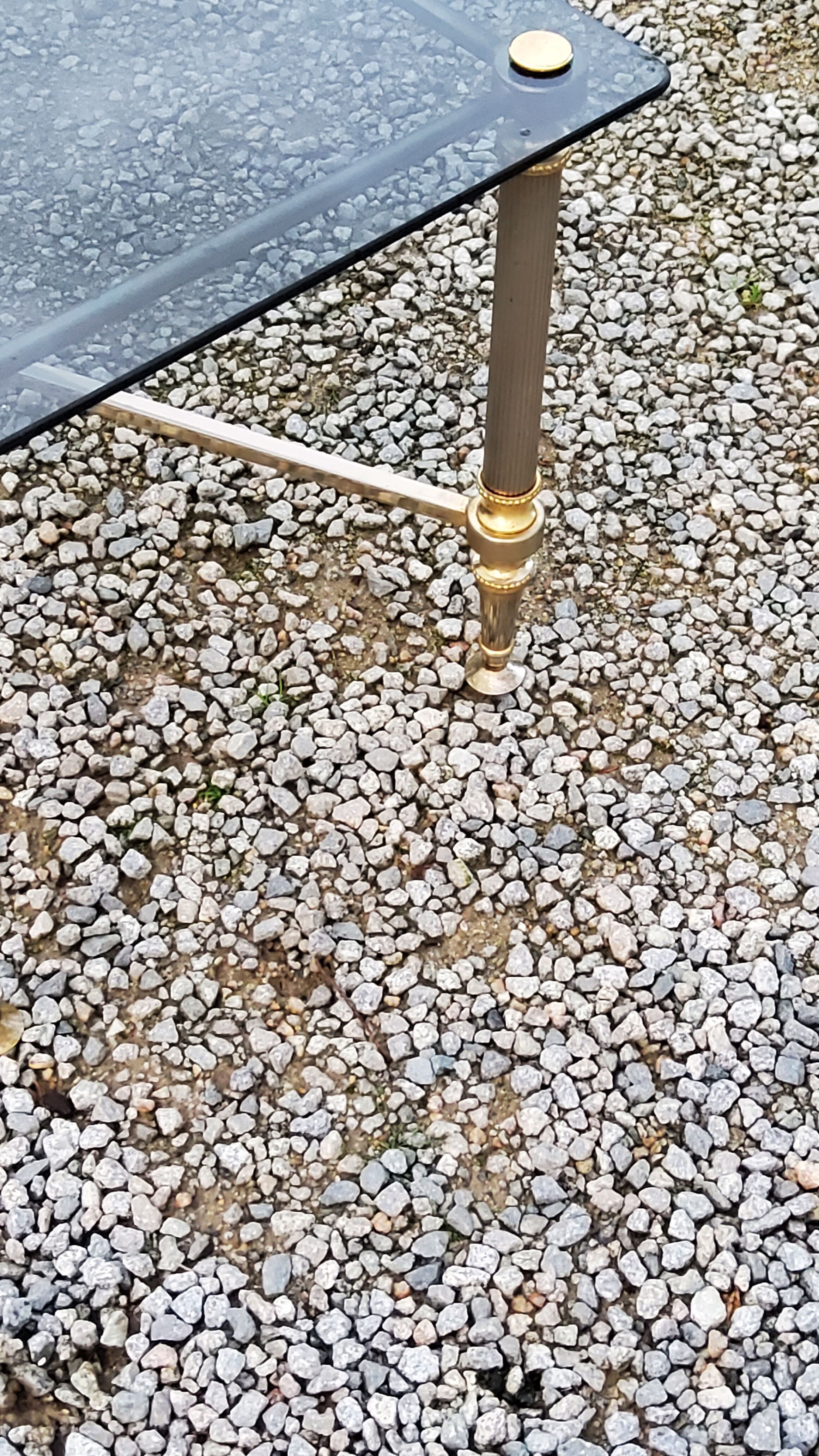 Coffee table of the 70s in neo-classical style gilded metal base and chrome smoked glass top