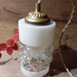 Lampe baladeuse style art deco tube verre texturé, cordon lin