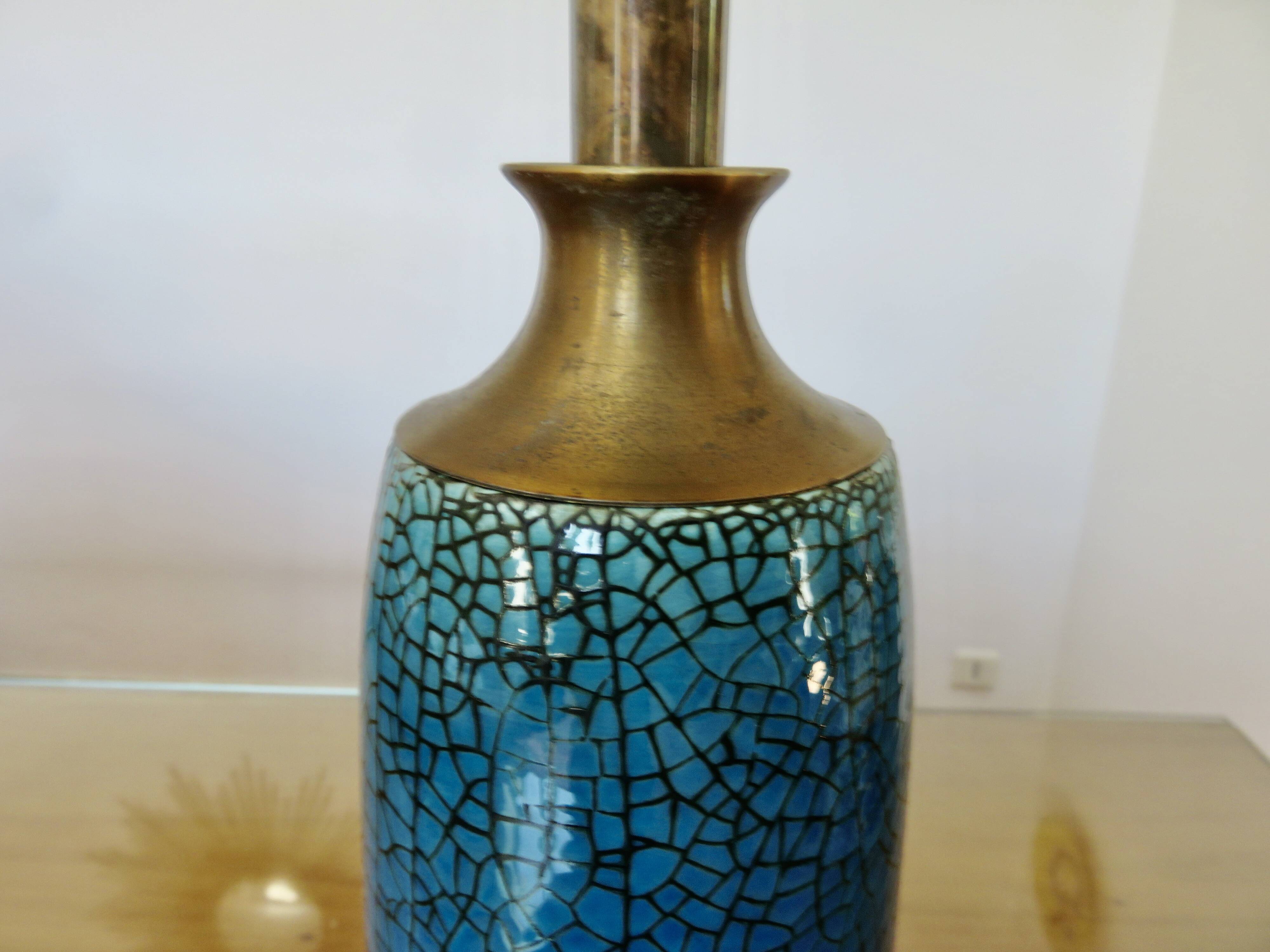 Blue and bronze crackle ceramic lamp