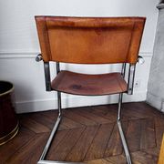 4 fauteuils cantilever Matteo Grassi en cuir cognac