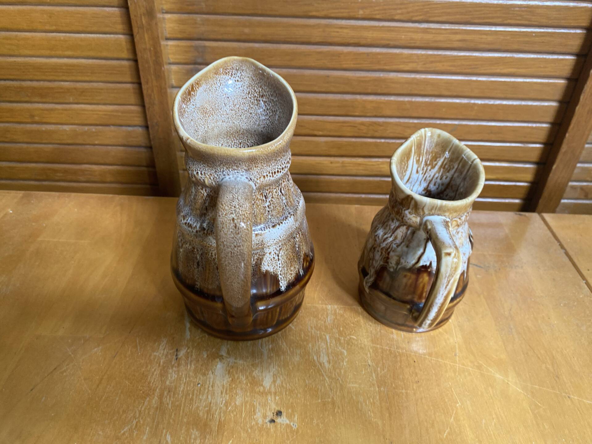 Pair of Barrel-Shaped Pitchers REVOL Flamed Ceramic 1/4 Litre Vintage
