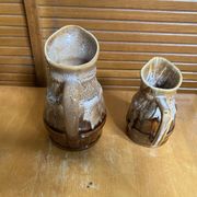 Pair of Barrel-Shaped Pitchers REVOL Flamed Ceramic 1/4 Litre Vintage