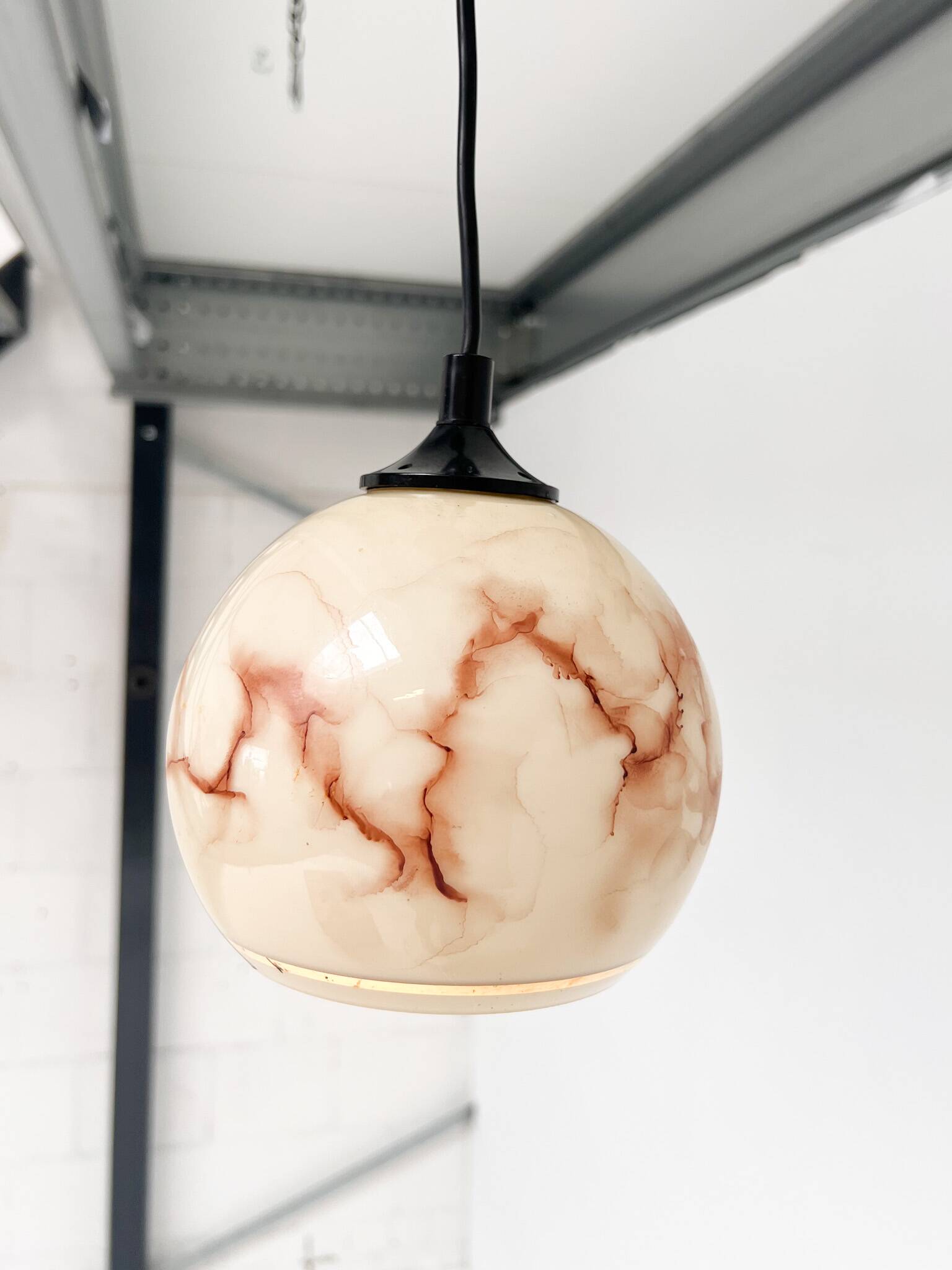Round vintage ceiling lamp with marble pattern, 1960s