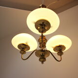 Mid-Century Brass Chandelier, Czechoslovakia, 1970s, Made in Jablonec Glassworks