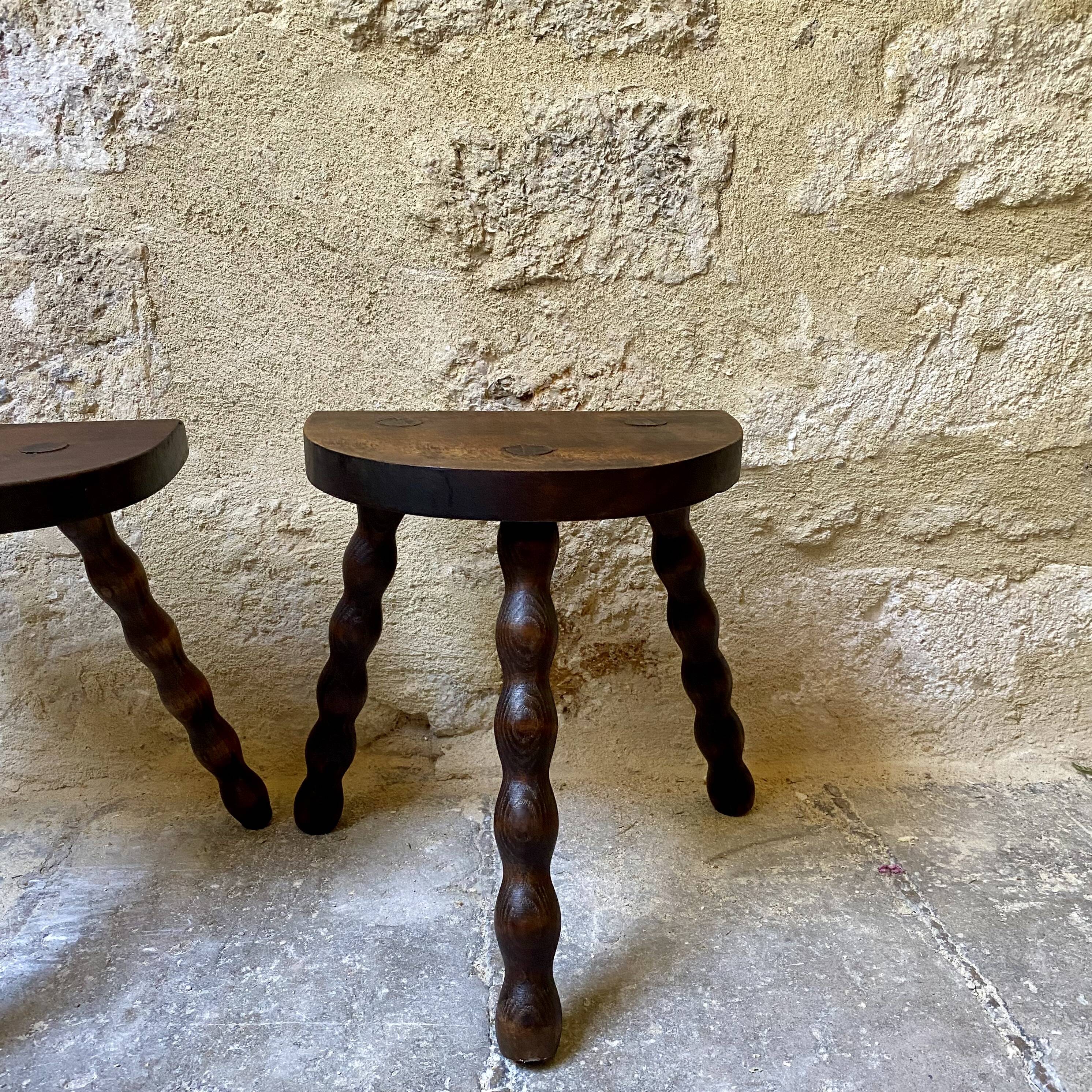 Turned wooden tripod stool x2