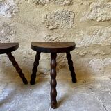 Turned wooden tripod stool x2